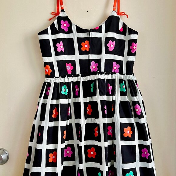 Black & White Checkered Flowers Strap Dress by Hell Bunny - Picture 3 of 5